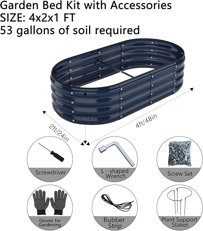 Galvanized Metal Planter Raised Garden Bed Kit for Gardening Outdoor Garden Box Raised Flower Bed 2PC Blue 4X2X1FT