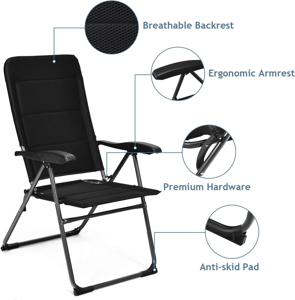 DORTALA 2-Piece Foldable Patio Chairs, Folding Chairs w/Adjustable Backrest, Outdoor Sling Chairs for Deck, Backyard, Bistro, 300 lbs Capacity, Set of 2, Black