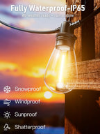 200FT LED Outdoor String Lights with 60 Edison Shatterproof IP65 Waterproof Bulbs, 2700K Dimmable Commercial Grade Patio Lights, Heavy Duty Outside Hanging Light for Garden Decor