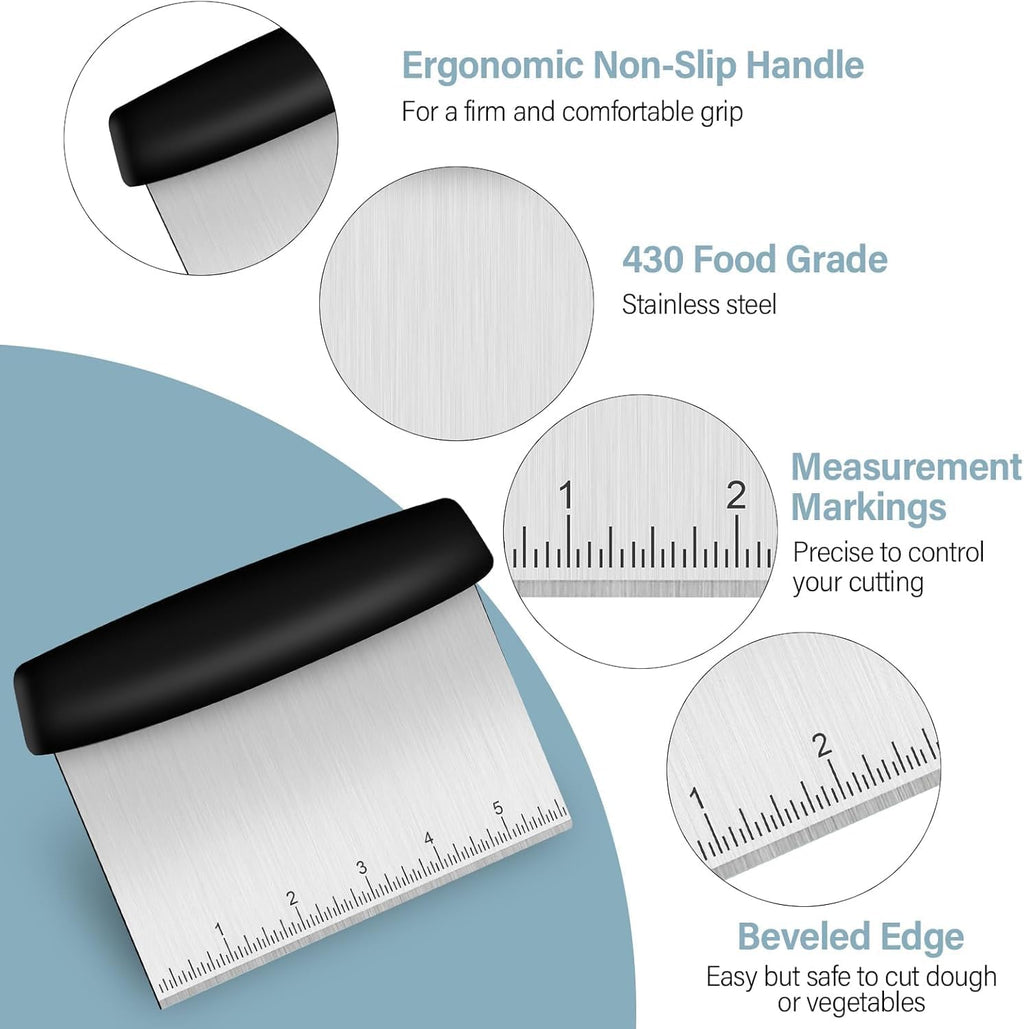 2-in-1 Blackstone Griddle Scraper & Chopper - Heavy Duty Stainless Steel Blade, 6" Wide Flat Edge for Cleaning & Cooking, Heat Resistant & Dishwasher Safe, Compatible with any Flat Top Griddle
