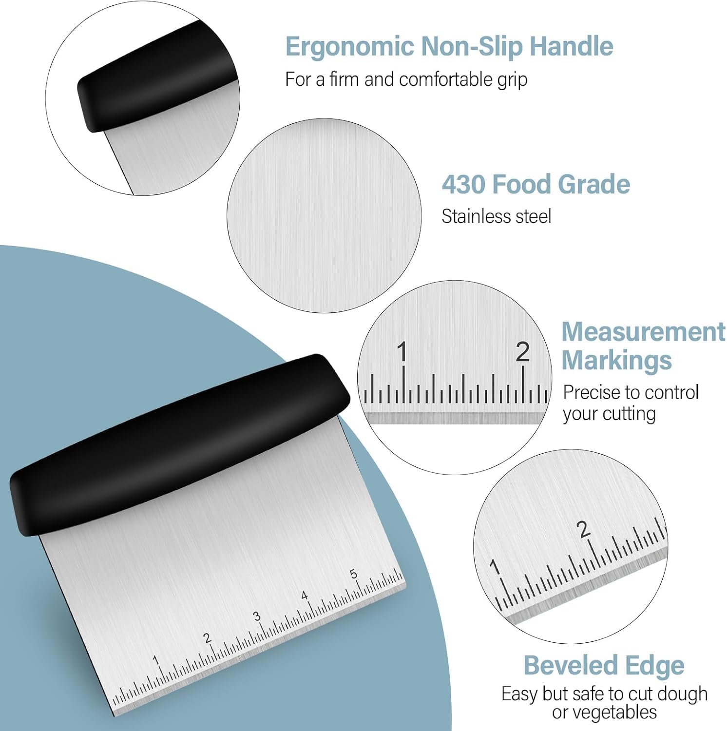 2-in-1 Blackstone Griddle Scraper & Chopper - Heavy Duty Stainless Steel Blade, 6" Wide Flat Edge for Cleaning & Cooking, Heat Resistant & Dishwasher Safe, Compatible with any Flat Top Griddle