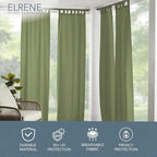 Elrene Home Fashions Matine Weatherproof Tab-Top Indoor/Outdoor Solid Color Curtain Panel for Porch, Pergola, Patio, Deck, 52”W x 95”L, Green