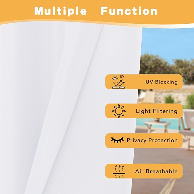 HolidayIdeas White Outdoor Curtains for Patio Waterproof, 4 Panels - 54 x 108 Inch - Privacy Protection & Light Filtering Curtains Grommet Outside Curtains for Porch, Gazebo, Pergola, Backyard
