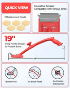 Grill Brush Bristle Free, Safe Non Metal Wire with Scraper 5 Replacement Heads, Steam Grilling Grate Cleaning Tool, Wireless Bbq Cleaner Accessory Kit Set, Outdoor Cast Iron Barbecue/Barbeque Scrubber
