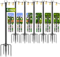 String Light Poles for Outside, 6 Pack 10 ft Adjustable Light Poles | Heavy Duty, Weather Resistant, 5 Prong Stable Base, Ground & Fence Mount, Fence Clips Included, For Patio Garden Porch Decor