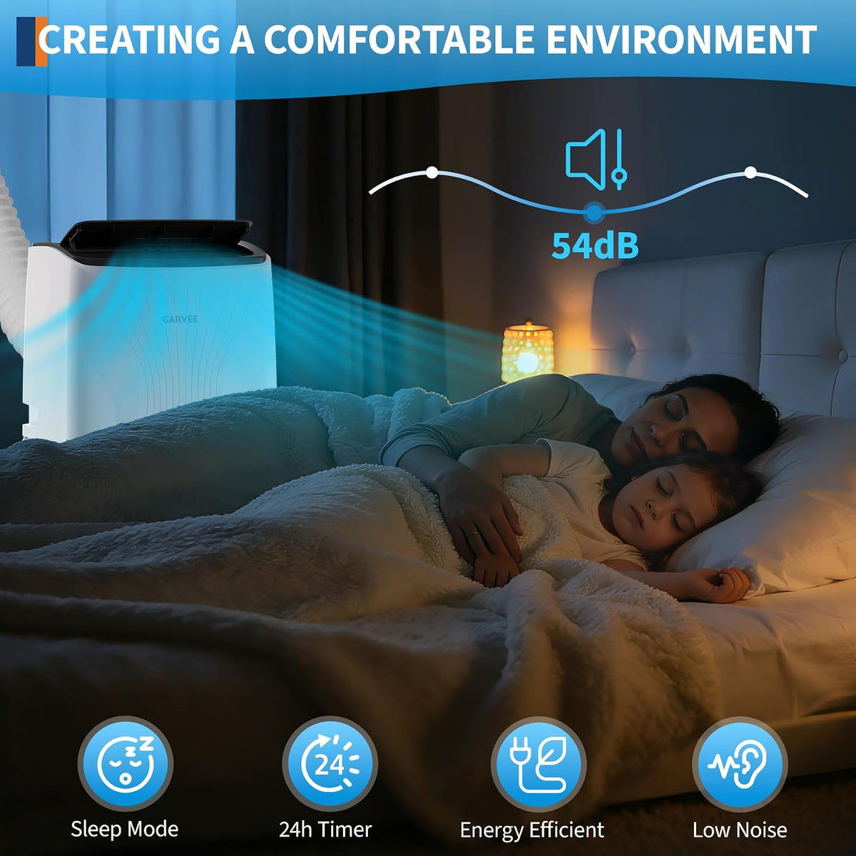 14,000 btu portable air conditioner, 4-in-1 portable ac, side view