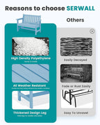 SERWALL Outdoor Bench, HDPE Outdoor Benches Weatherproof, 2-Person Garden Bench with 660 lbs Weight Capacity, Patio Benches for Outdoors, Garden, Porch, Backyard and Park, Light Blue, 4 Pack