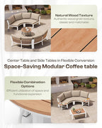 Outdoor Patio Furniture Set, 7 Piece Aluminum Curved Outdoor Sectional Sofas with Modular Coffee Table, PE Rattan Patio Conversation Sets, All-Weather Patio Couch Sets with Cushions, White