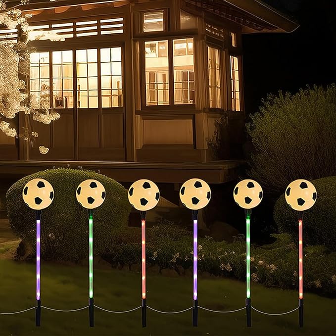 Battery Powered Garden Sports Ball Theme Party Stake Lights Soccer Football LED Landscape Path Lights Indoor/Outdoor Christmas Festival Home Patio Decoration Lamps