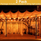String Light Poles for Outside Deck 2 Pack 8FTHeavy Duty Metal Garden Outdoor Light Poles for Solar String Light Bulbs Hanging Kit for Yard Garden Fence Post Deck Party Wedding