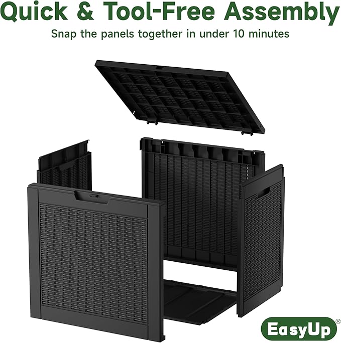 EasyUp 30 Gallon Resin Deck Box, Patio Outdoor Deck Box for Furniture, Garden Tools and Tools Storage, Waterproof Outside Storage Boxes(Black)