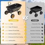cammoo 10-in no-flat tires 600lb garden dump cart shown in use