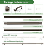 Curtain Rods for Windows 48 to 84, 1 Inch Adjustable Heavy Duty Long Window Drapery Rods with End Caps, Indoor Outdoor Curtain Rod for Patio Bedroom, Size 32" - 90", Antique Bronze