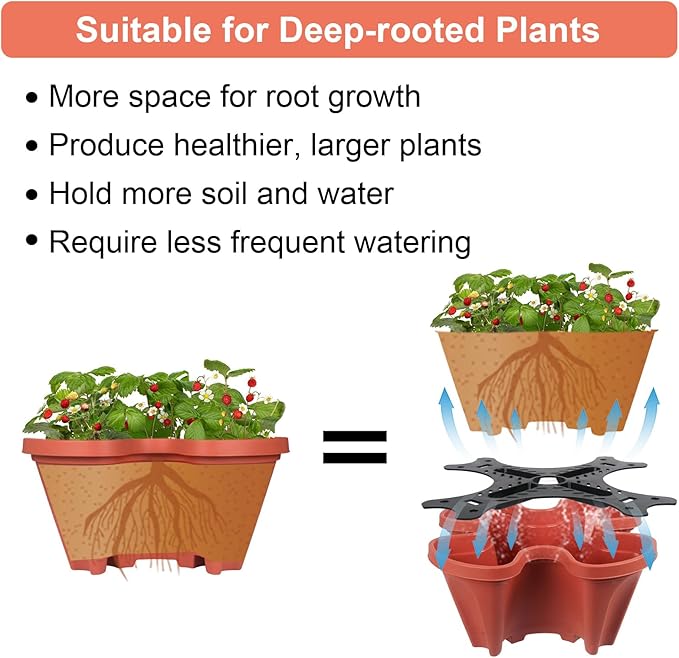 DUNCHATY 5 Tier Plant Pot, Vertical Garden Planter, Strawberry Planter, Indoor/Outdoor Planters, 2 Set, Brick Red, 29 x 13.6 x 13.6 inches