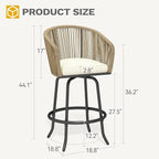 DWVO Outdoor Counter Height Bar Stools Set of 4, Patio Swivel Bar Chairs with Soft Cushions, 360° Rotation, Bar Height Rattan Chairs for Backyard, Poolside, Garden, Beige