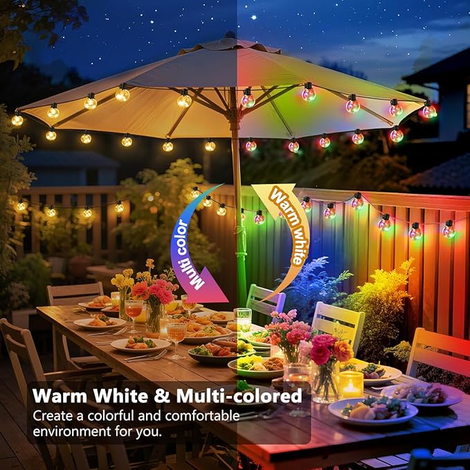 Outdoor String Lights, 25ft 20 LED Bulbs Hanging Patio Lights Dimmable with Timer & Remote, Globe Bulb Shatterproof & Waterproof for Outdoor Indoor Backyard Balcony Decor - Warm White & Multi