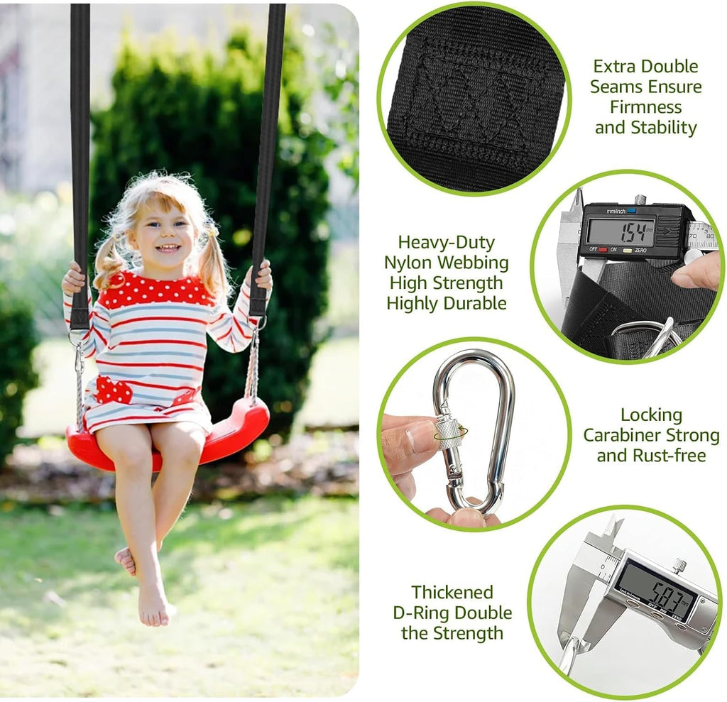 Tree Swing Hanging Straps Kit 4Ft, Robust, Reliable, and Flexible - Supports up to 2200 lbs - Effortless Setup with Sturdy Carabiners - Ideal for Hammocks, Swings, and Beyond (Black, 4FT)