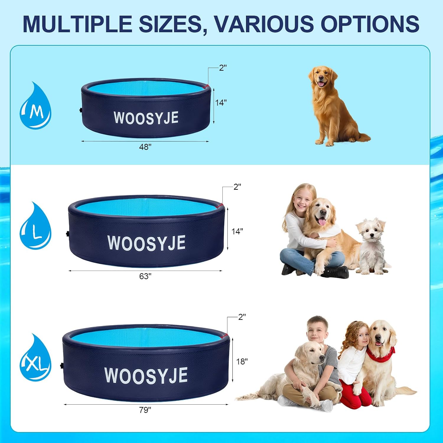 Inflatable Dog Pool, Foldable Pet Swimming Pool - 47.5" Pet Bath Pool & Kiddie Pool, PVC, Quick Drain, Non-Slip, Collapsible Swimming Pool for Large Medium Small Dogs, Cats, Kids, Backyard, Beach