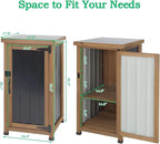 Small Outdoor Storage Cabinet Weatherproof, Wood Garden Potting Bench Table with Removable Shelves, Metal Top, Outdoor Cabinet Work Station for Patio, Backyard, Brown,17.9''x17.9''x33.5''