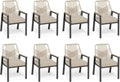 Patio Dining Chairs, Set of 8, PE Rattan, Wrought Iron | Outdoor waterproof cushioned chairs, metal frame, armrests, supports 300 lb. Rust-resistant, all-weather for porch backyard