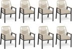 Patio Dining Chairs, Set of 8, PE Rattan, Wrought Iron | Outdoor waterproof cushioned chairs, metal frame, armrests, supports 300 lb. Rust-resistant, all-weather for porch backyard