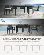 Outdoor Aluminum Patio Dining Table Set for 6-8 Person, Expandable Outdoor Table and 6 Chairs with Textilene Fabric & HDPS Armrest, All-Weather Patio Furniture Set for Yard, Garden, Gray
