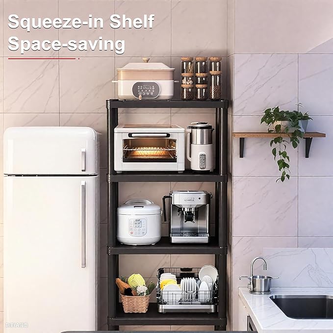 Plastic Storage Shelves, 70.2" H x 11.8" D x 23.62" W Plastic Shelves for Storage, 5-Tier Shelving Unit, Storage Rack, 330 lbs, Bathroom, Laundry, Garage & Home
