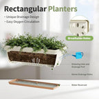 Window Box Planter, 6 Pack Plastic Vegetable Flower Window Planters Boxes 16 Inches Rectangular Flower Pots with Drainage Holes and Saucers (White)