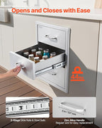 VEVOR Outdoor Kitchen Drawers 18.11" W x 23.23" D x 23.23" H, Triple-Access Stainless Steel BBQ Drawers with Handles, BBQ Island Drawer for Outdoor Kitchens or Barbeque Island Patio Grill Station