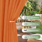 HolidayIdeas Outdoor Curtains for Patio Waterproof, 6 Panels - 54x84 Inches - Weatherproof Privacy Outsides Curtains for Cabana Porch Pergola, Sunlight & UV Blocking (Mecca Orange, Grommet Top)
