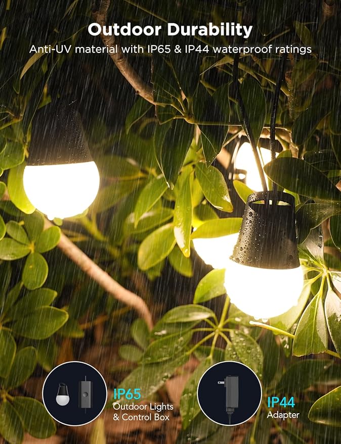 Govee Smart Outdoor String Lights 2, 96ft RGBIC Outdoor Lights with Dimmable Warm White LED Bulbs, 47 Scene Modes for Patio, Backyard, IP65 Waterproof, Compatible with Alexa, App Control