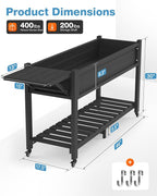 YEFU Raised Garden Bed with Legs: 57x18x30in Elevated Poly Planter with Wheels,Waterproof Mobile Raised Bed Garden, Elevated Planter Box Stand with Storage Shelf,For Deck,Patio,Porch,Yard (Black,2pcs)