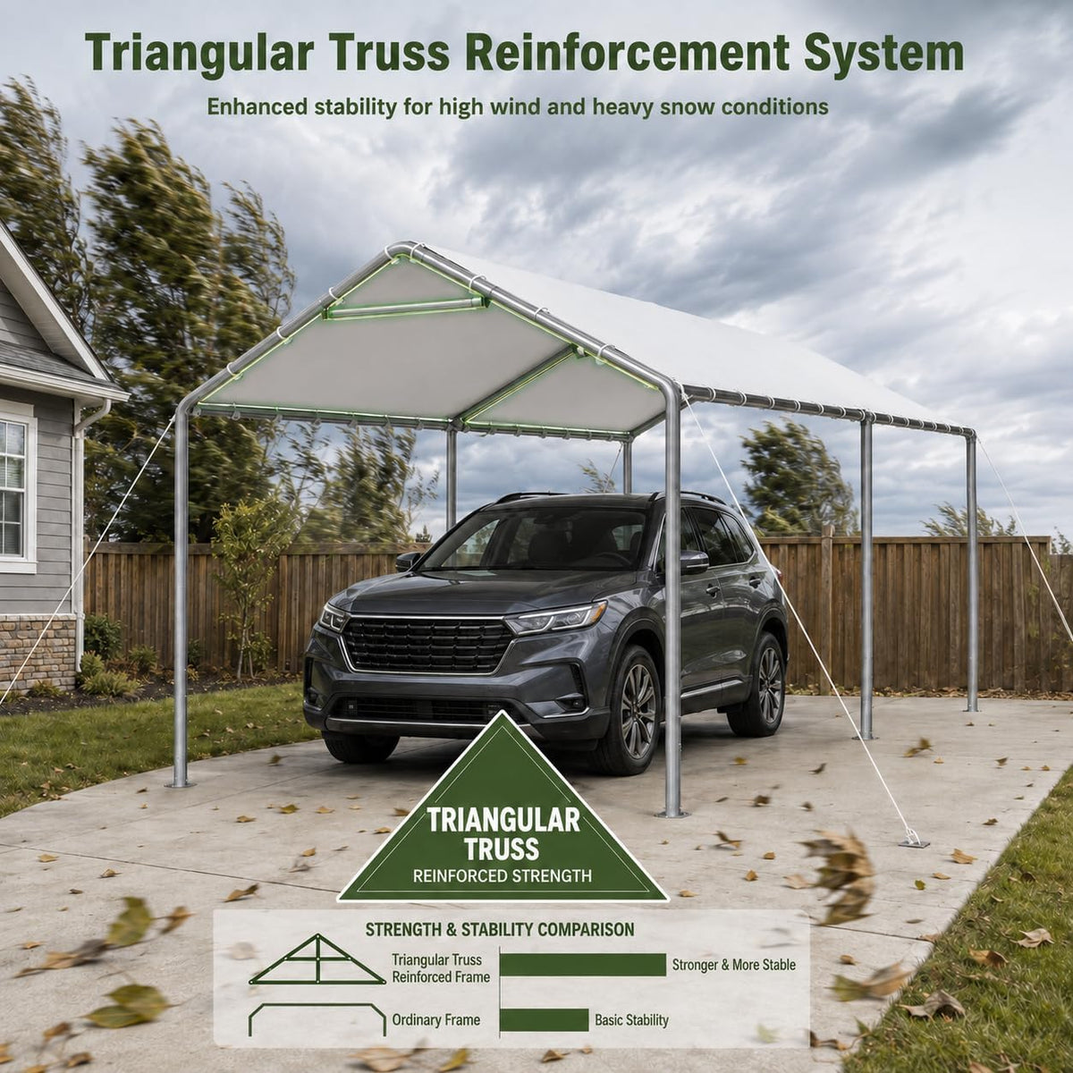 aoxun 10x20 ft heavy duty carport, outdoor portable, side view