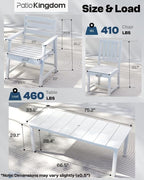 7-Piece White Outdoor Dining Set with Beige 11FT Large Patio Umbrella, 75.2'' HDPE Table & Chairs for 6, Weather-Resistant Furniture with Umbrella Hole for Patio, Lawn, Poolside