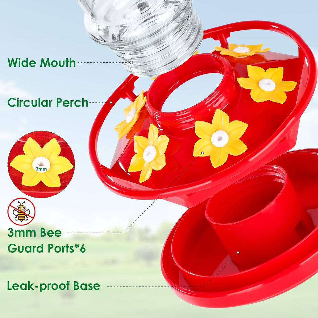 Fchstaer Plastic Hummingbird Feeders for Outdoors Hanging, 2 Pack 10 OZ Clear Humming Bird Feeder with 6 Feeding Ports and Perch, Built-in Ant Moat, Gifts for Women Garden Decor