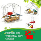 Window Mount Wild Bird Feeder Set of 3, Large & Small Seed Feeders + Hummingbird Water Station, Heavy-Duty Suction Cups, Easy Feeding & Drinking Access, Easy Install Outdoor Bird Watching Accessory