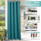 NICETOWN 2 Panels Outdoor Patio Curtains Waterproof 72 inches Long, Rustproof Grommet Pergola Curtains Thermal Curtains Indoor Outdoor Window Drapes for Porch/Gazebo, Peacock Teal, W52 x L72