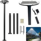 16.5" Outdoor Solar Lamp Post Light with 10ft Pole & 0.2" Thick Flange Base | 692 LED, IP65 Waterproof, Dusk to Dawn, DC Backup Charging & Remote, Motion Sensor for Security