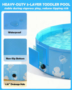Foldable Kiddie Pool with Canopy, 47 in, Non-Inflatable, Blue | UPF 50+ sun canopy; portable baby pool for toddlers ages 1-3 and dogs, suitable for backyard, beach and outdoor water play