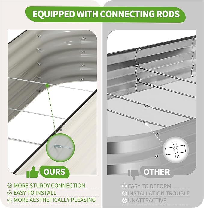 Galvanized Raised Garden Bed - 8x2x1.4FT Metal Planter Boxes Outdoor | Oval Steel Raised Bed Kit for Gardening with Protective Tape, Bracing Rods, Gloves for Vegetables, Flower, Herb (White)