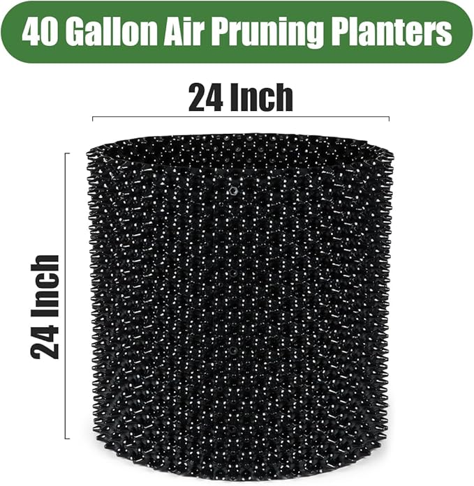Air Pruning Containers, 40 Gallon Air Pruning Planters, Sturdy Plastic Roots Control Planter Container for Tree Grow Outdoor, Garden Self-Planting Planters, Size 24"x24", Black, 2P