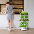 Strawberry Vertical Planters, 7 Tiered Stacking Tower Garden with Support Pole, Stackable Herb Vegetable Planters Indoor and Outdoor - Black