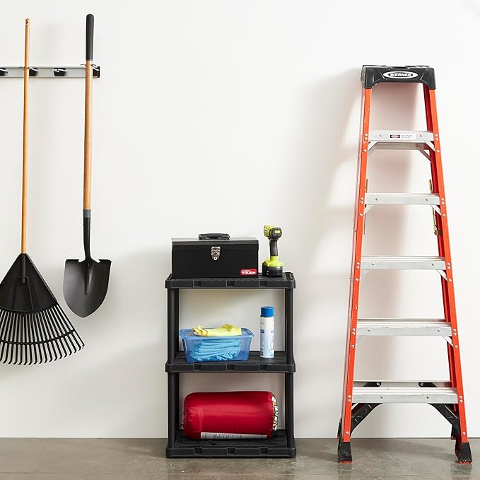 Gracious Living 2 Pack Light Duty Storage Shelves, Knect-A-Shelf 3-Shelf Ventilated Shelving Rack Organizer for Home, Garage, Basement, Laundry, Black