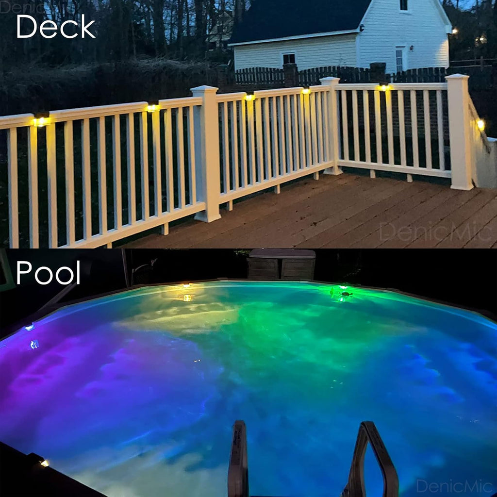 denicmic solar deck lights outdoor waterproof 6 pack showing dimensions