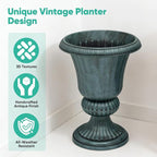 Athena Collection 20''H Bronze Garden Plastic Urn - Vintage Tall Large Planter for Indoor Outdoor Patio Porch, 2 Pieces Flower Pot, Dark Green