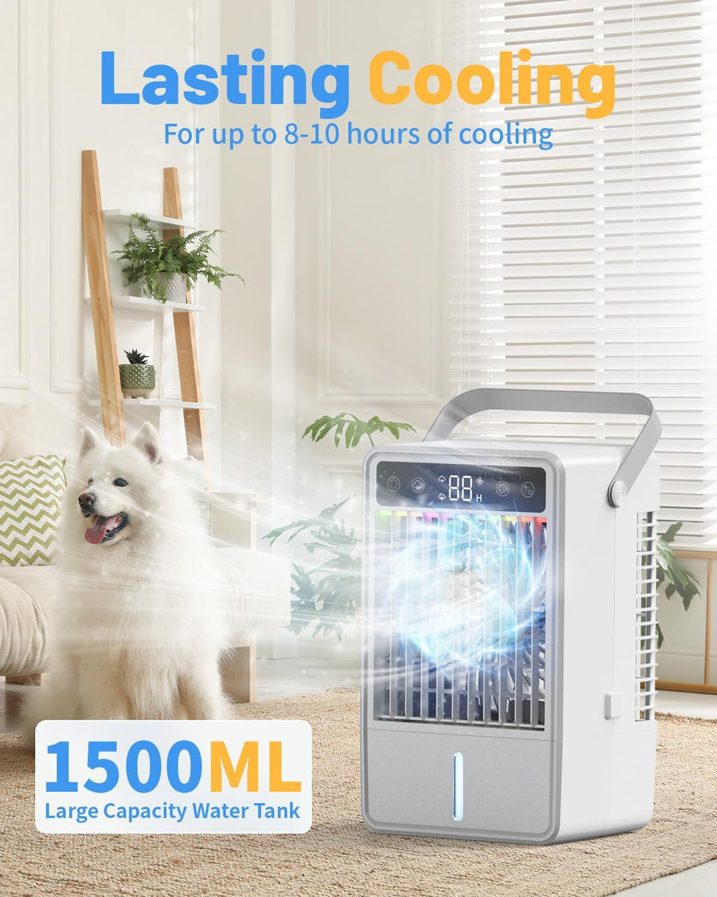 portable air conditioners, 4-in-1 evaporative air cooler, portable showing dimensions