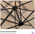 PURPLE LEAF 11.5' X 11.5' Telescopic Patio Umbrella with Base Included Lifting Cantilever Offset Square Large Umbrella for Pool Outdoor Patio Deck Garden Beige
