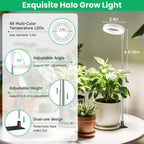 Aokrean Grow Lights for Indoor Plants, 3.5in Full Spectrum with Base 2 Pack | 48LEDs Halo Plant Light for Small Plants, Base/Soil Insert, 6.5-26in Adjustable, 3 Spectra, 3/9/12H Timer, 10 Brightness