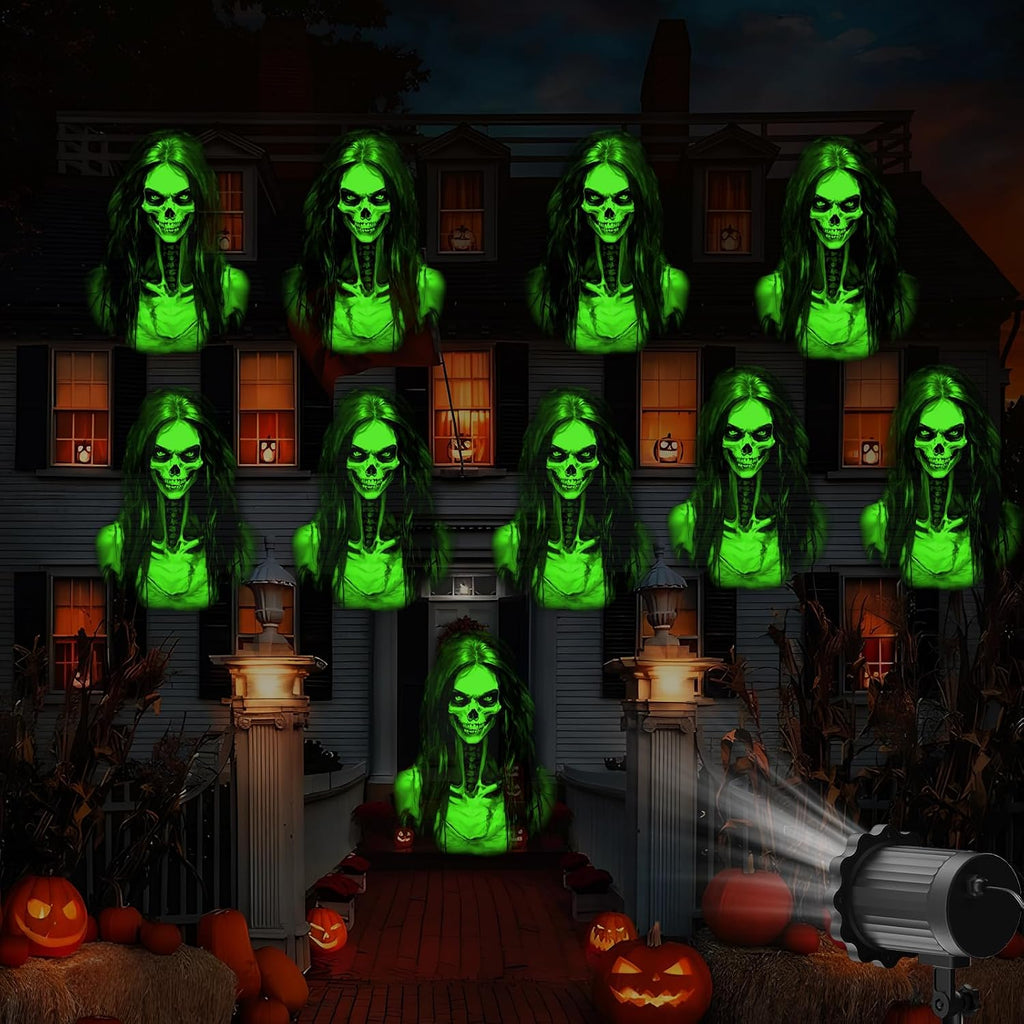 Halloween Projector Outdoor, 2026 Upgraded 3D Dynamic Skull HD Patterns,Clearer Holiday Light Ideal for Window Wall Displays and Halloween Garage Door Cover Projections