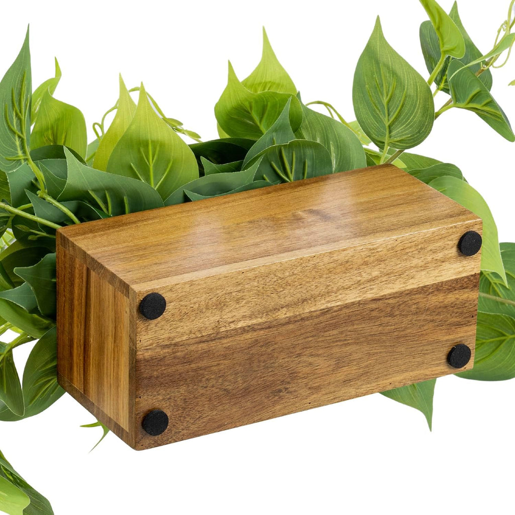 mygift artificial pothos plant, acacia wood planter box on a desk or shelf